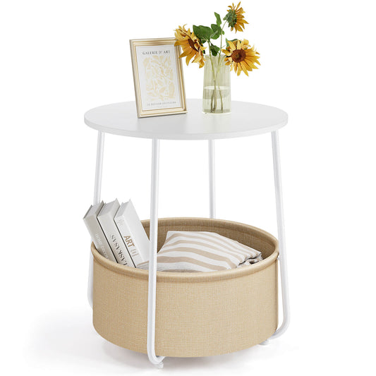 Compact nightstand, sofa side table, can be used in living room, nursery room, bedroom, comes with fabric basket for easy storage