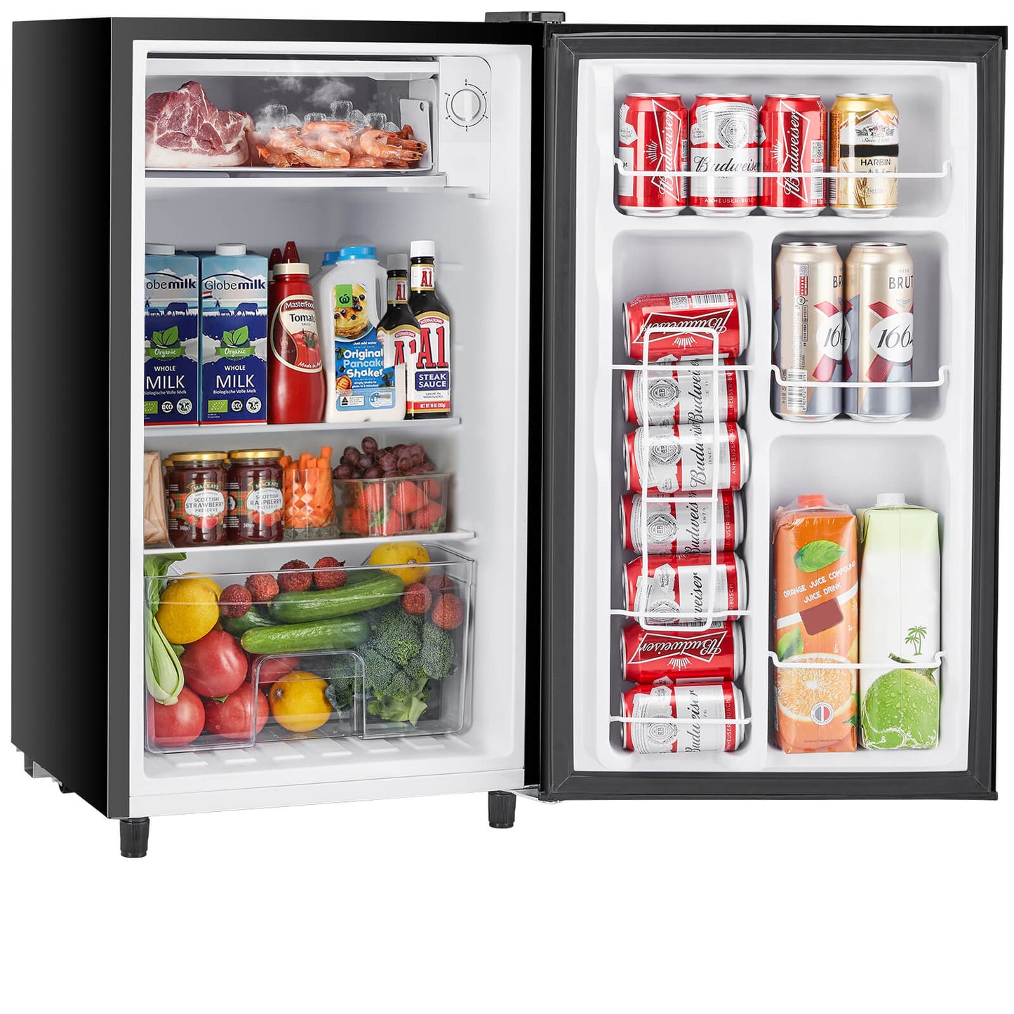 Mini Fridge with Freezer,3.2 Cu.Ft Small Refrigerator Single Door Adjustable Thermostat Energy-efficient Low Noise