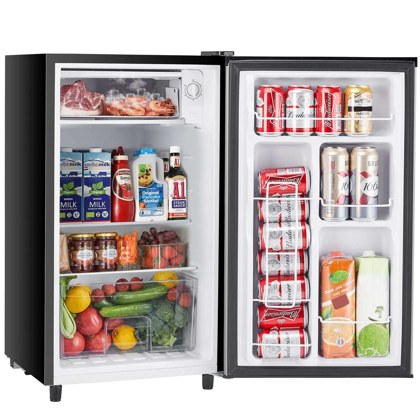 Mini Fridge with Freezer,3.2 Cu.Ft Small Refrigerator Single Door Adjustable Thermostat Energy-efficient Low Noise