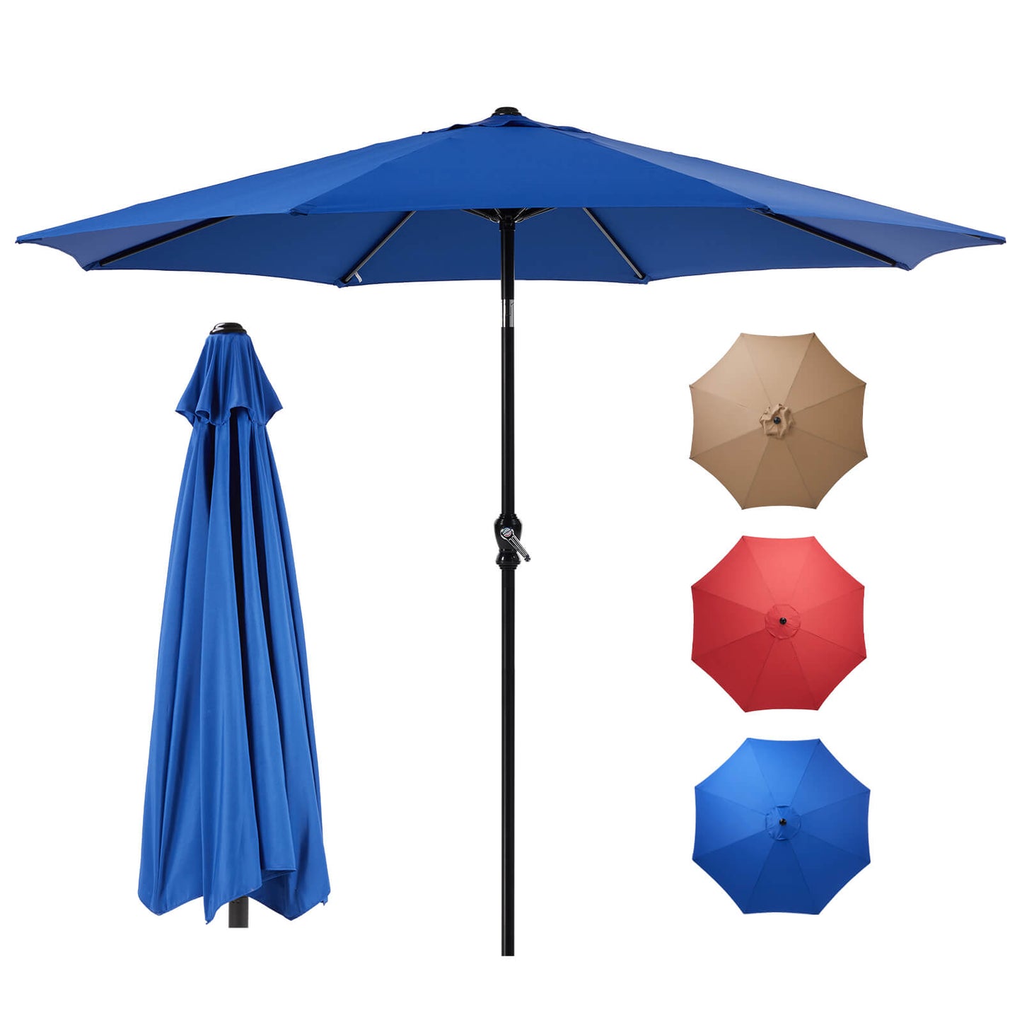 9FT Patio Umbrella with Push Button Tilt and Crank,  with 8 Sturdy Ribs,Outdoor Umbrella, Pool Umbrella, for Market, Terrace, Beach, Outdoor Restaurant