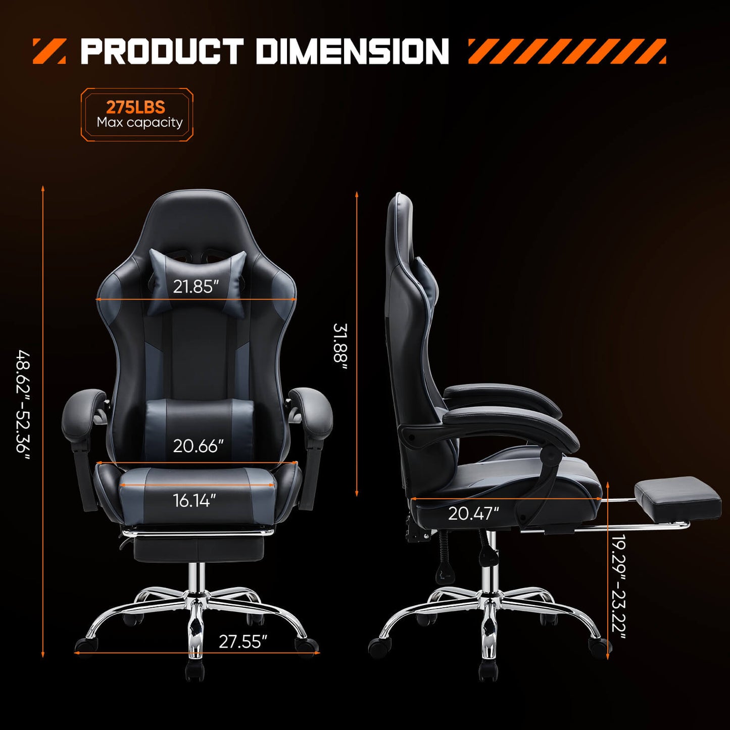 Gaming Chair Ergonomic Office Chair With Foot Rest, Big And Tall Executive Desk Chair With Lumbar Support, Padded Arms, Computer Chair For Home Office, Bedroom