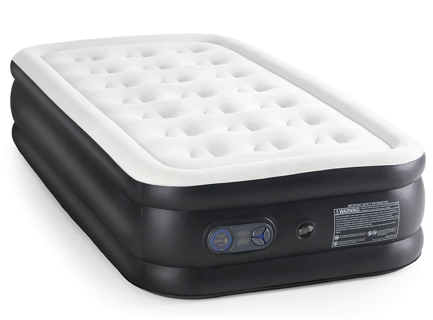 Portable inflatable blow up mattress air bed with built-in high capacity air pump, double height