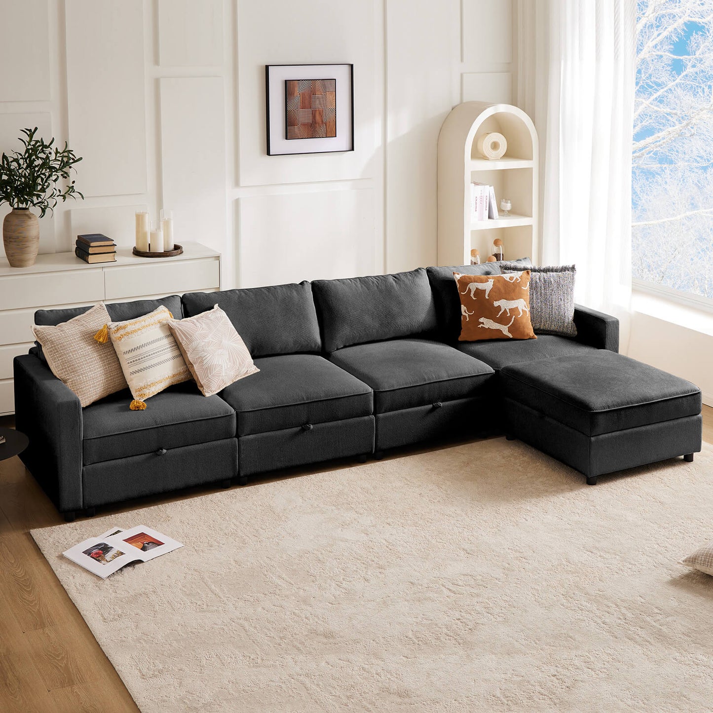 Convertible Sectional Sofa Couch-with Storage for Living Room, U-Shaped Modern Modular Sofa Sleeper with Reversible Chaise