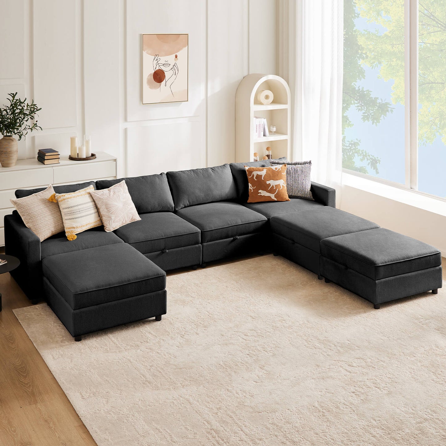 Convertible Sectional Sofa Couch-with Storage for Living Room, U-Shaped Modern Modular Sofa Sleeper with Reversible Chaise