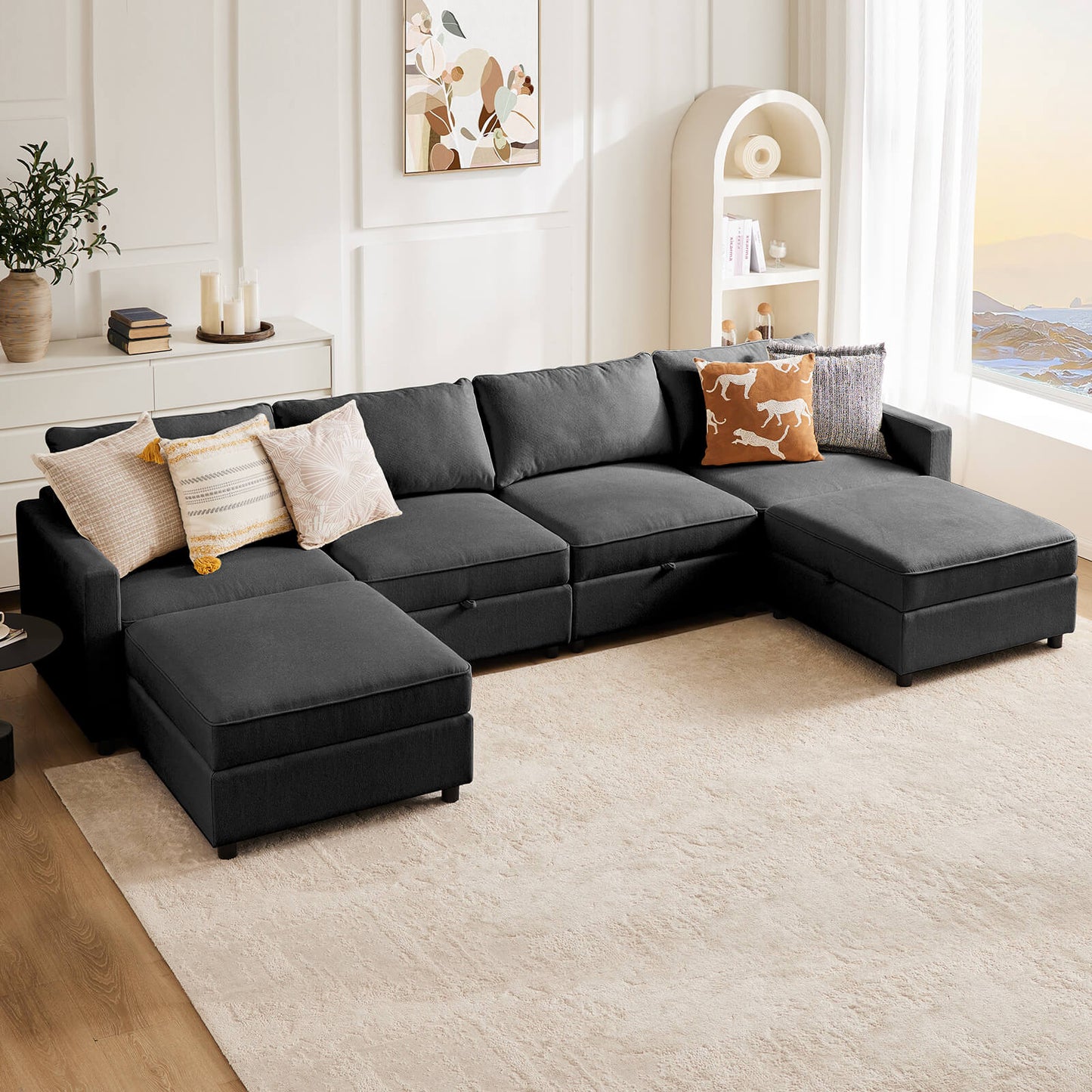 Convertible Sectional Sofa Couch-with Storage for Living Room, U-Shaped Modern Modular Sofa Sleeper with Reversible Chaise