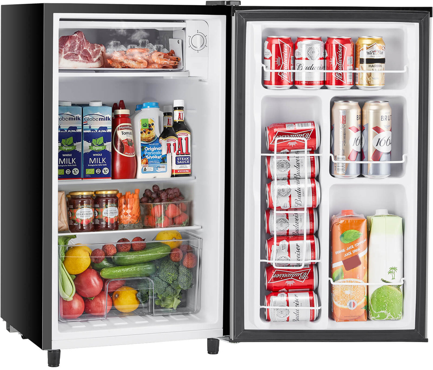 Mini Fridge with Freezer,3.2 Cu.Ft Small Refrigerator Single Door Adjustable Thermostat Energy-efficient Low Noise