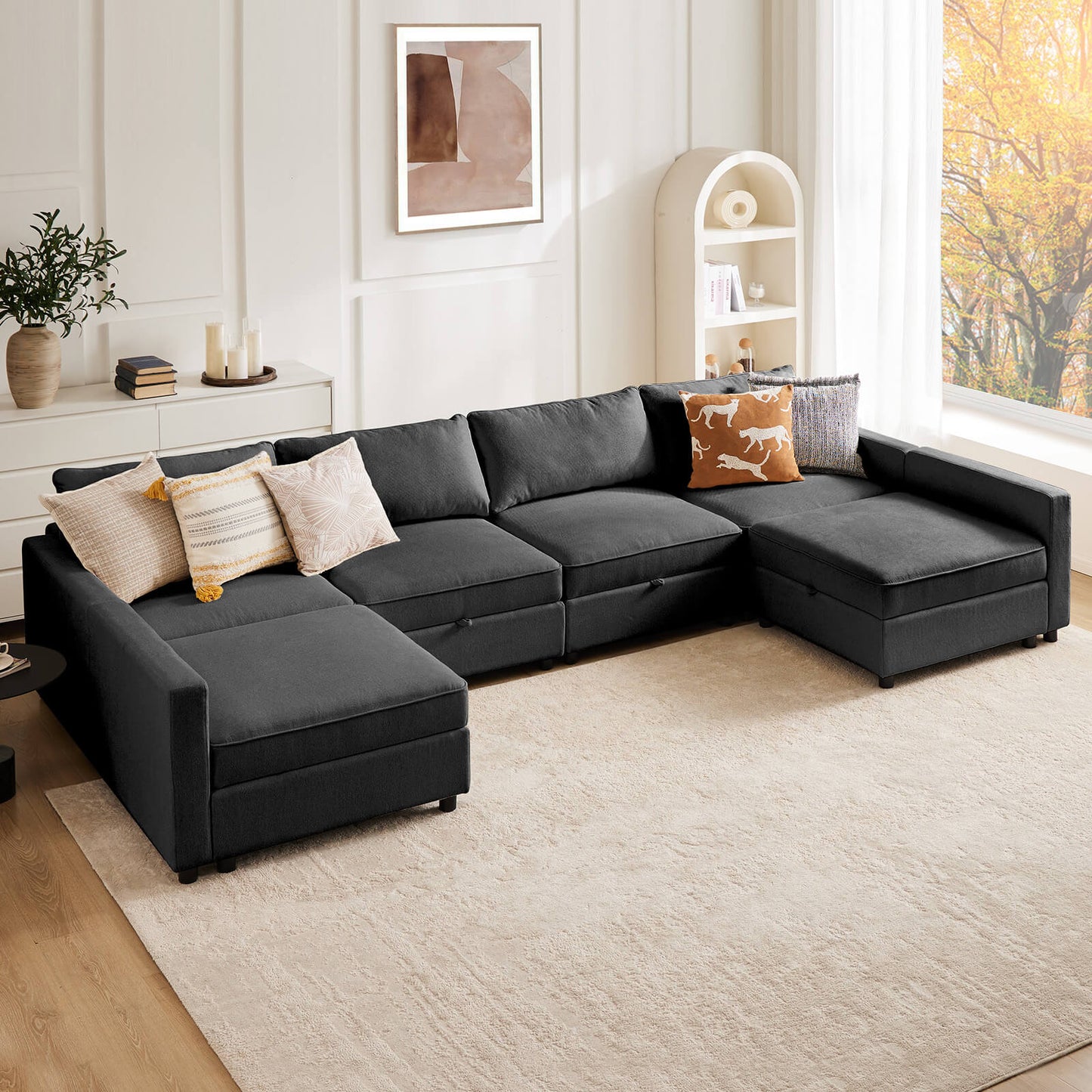 Convertible Sectional Sofa Couch-with Storage for Living Room, U-Shaped Modern Modular Sofa Sleeper with Reversible Chaise