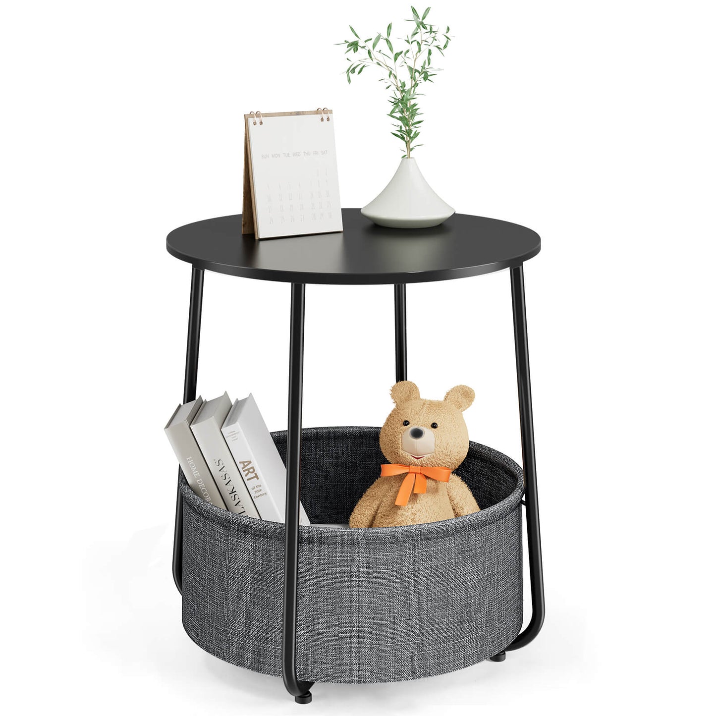 Compact nightstand, sofa side table, can be used in living room, nursery room, bedroom, comes with fabric basket for easy storage