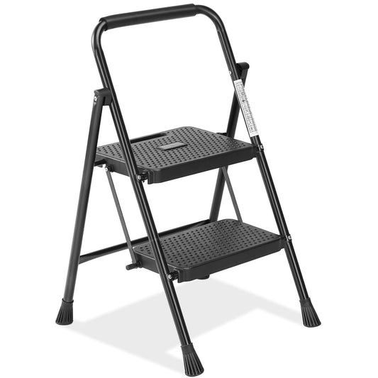 2-step non-slip ladder, 800 lbs Capacity, Foldable, For use in the home and outdoors, picking up and dropping off items