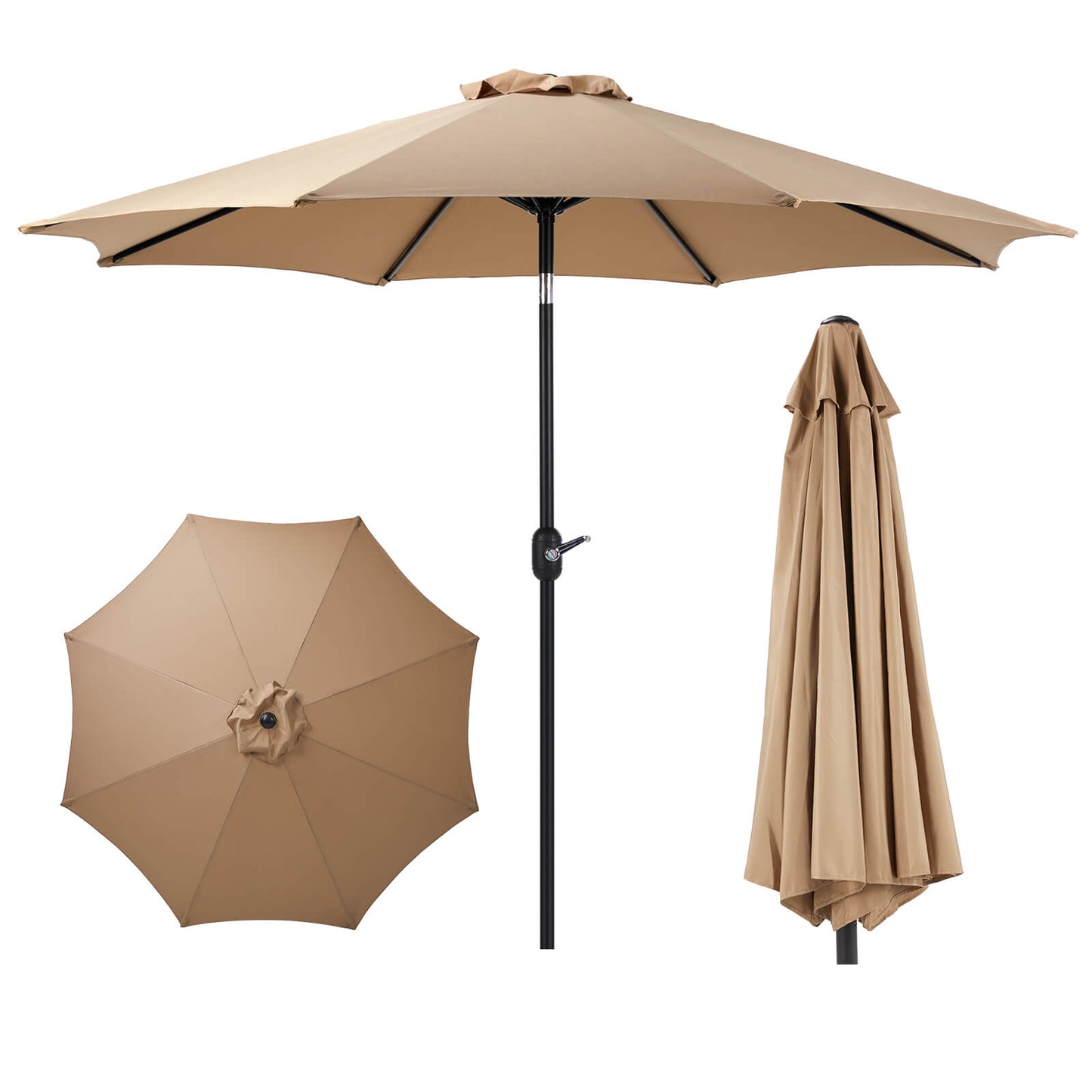 9FT Patio Umbrella with Push Button Tilt and Crank,  with 8 Sturdy Ribs,Outdoor Umbrella, Pool Umbrella, for Market, Terrace, Beach, Outdoor Restaurant