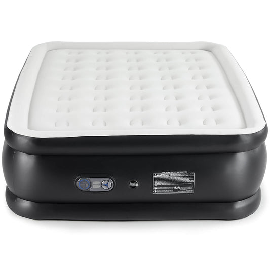 Portable inflatable blow up mattress air bed with built-in high capacity air pump, double height