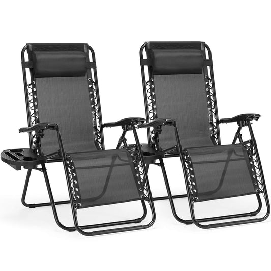 Zero Gravity Chairs - Set of 2 portable recliners with adjustable steel mesh for beach, camping, patio and lawn.