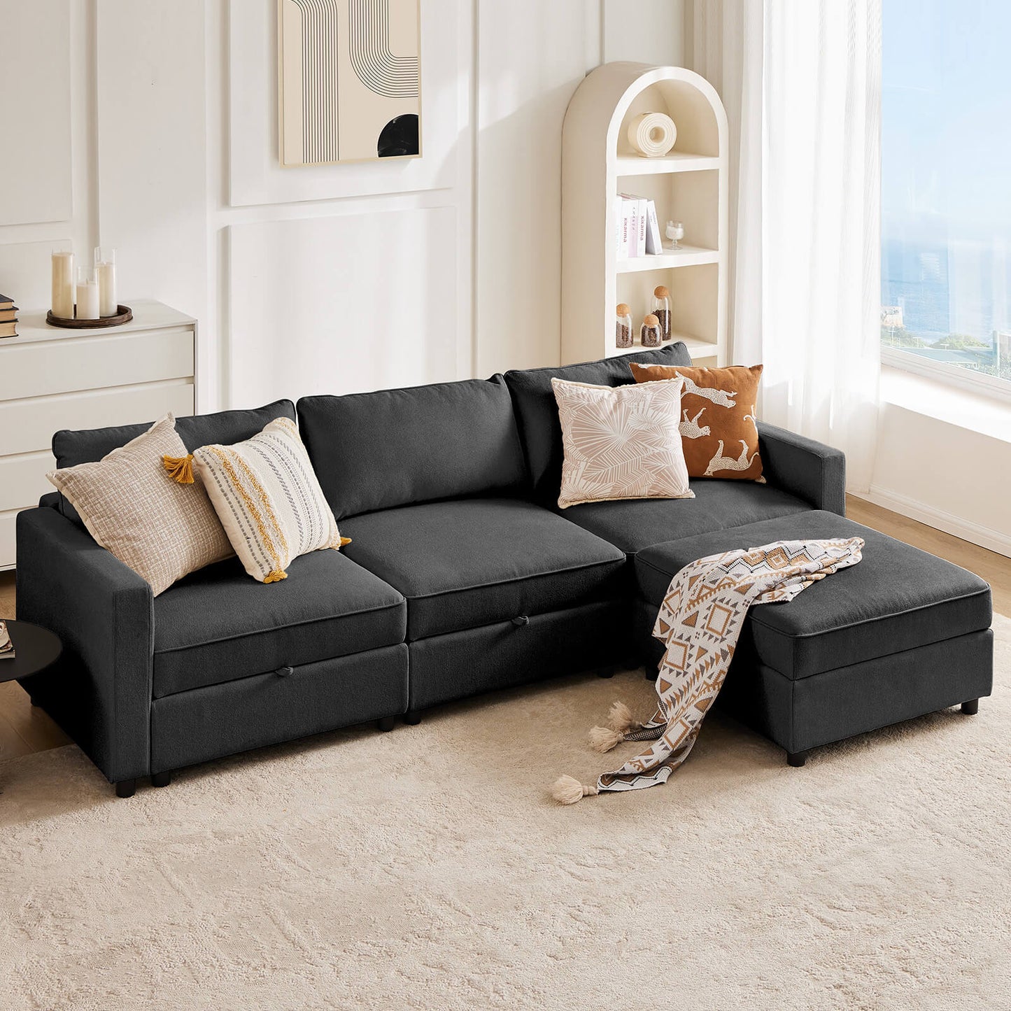 Convertible Sectional Sofa Couch-with Storage for Living Room, U-Shaped Modern Modular Sofa Sleeper with Reversible Chaise