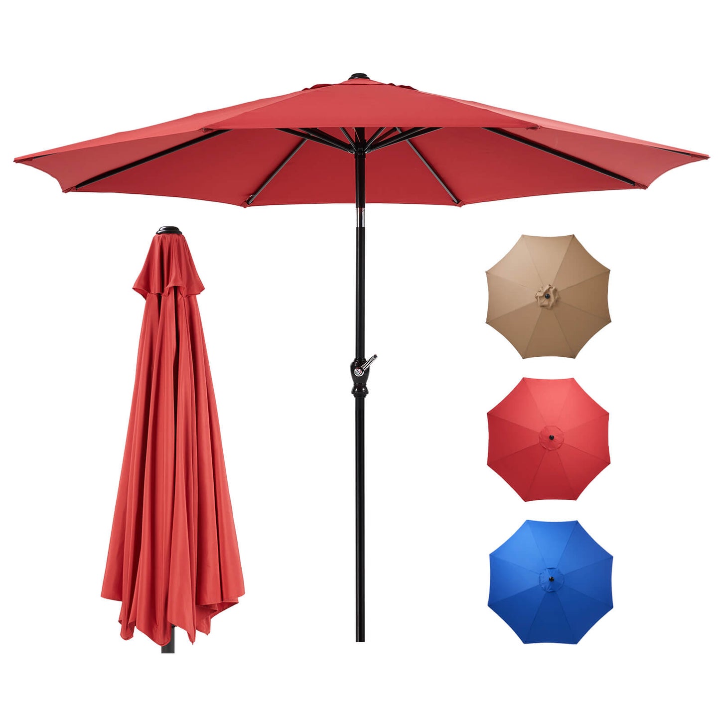 9FT Patio Umbrella with Push Button Tilt and Crank,  with 8 Sturdy Ribs,Outdoor Umbrella, Pool Umbrella, for Market, Terrace, Beach, Outdoor Restaurant