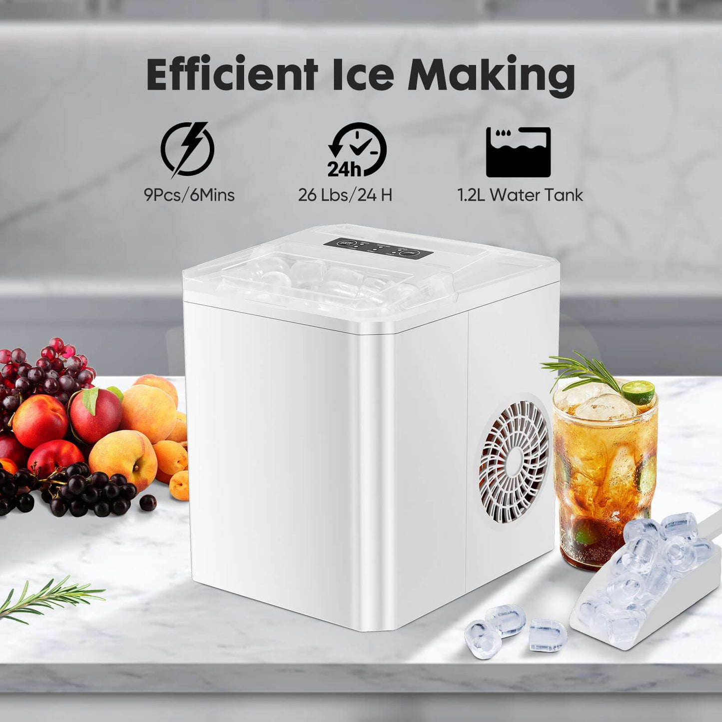 Countertop Ice Maker, Portable Ice Machine Self-Cleaning, 9 Cubes in 6 Mins, for Home Party Office