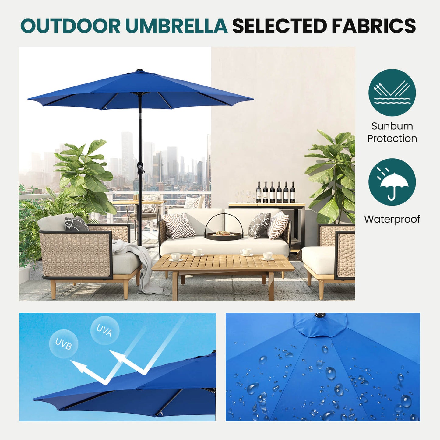 9FT Patio Umbrella with Push Button Tilt and Crank,  with 8 Sturdy Ribs,Outdoor Umbrella, Pool Umbrella, for Market, Terrace, Beach, Outdoor Restaurant