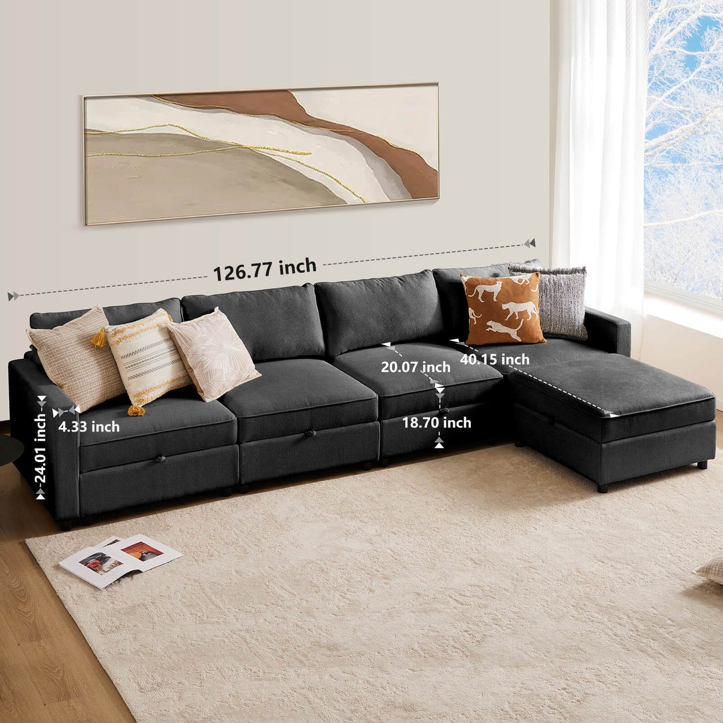 Convertible Sectional Sofa Couch-with Storage for Living Room, U-Shaped Modern Modular Sofa Sleeper with Reversible Chaise