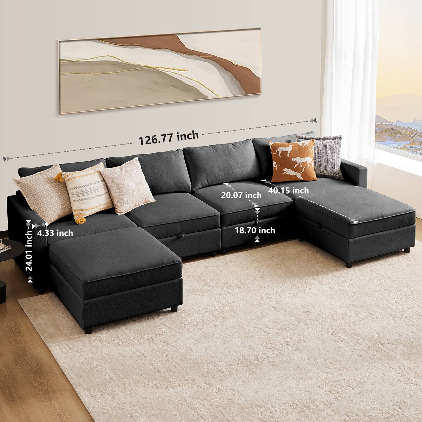 Convertible Sectional Sofa Couch-with Storage for Living Room, U-Shaped Modern Modular Sofa Sleeper with Reversible Chaise