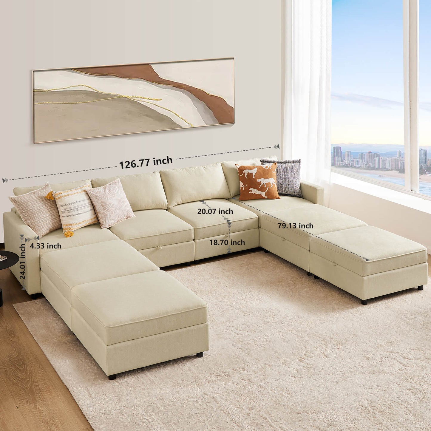 Convertible Sectional Sofa Couch-with Storage for Living Room, U-Shaped Modern Modular Sofa Sleeper with Reversible Chaise