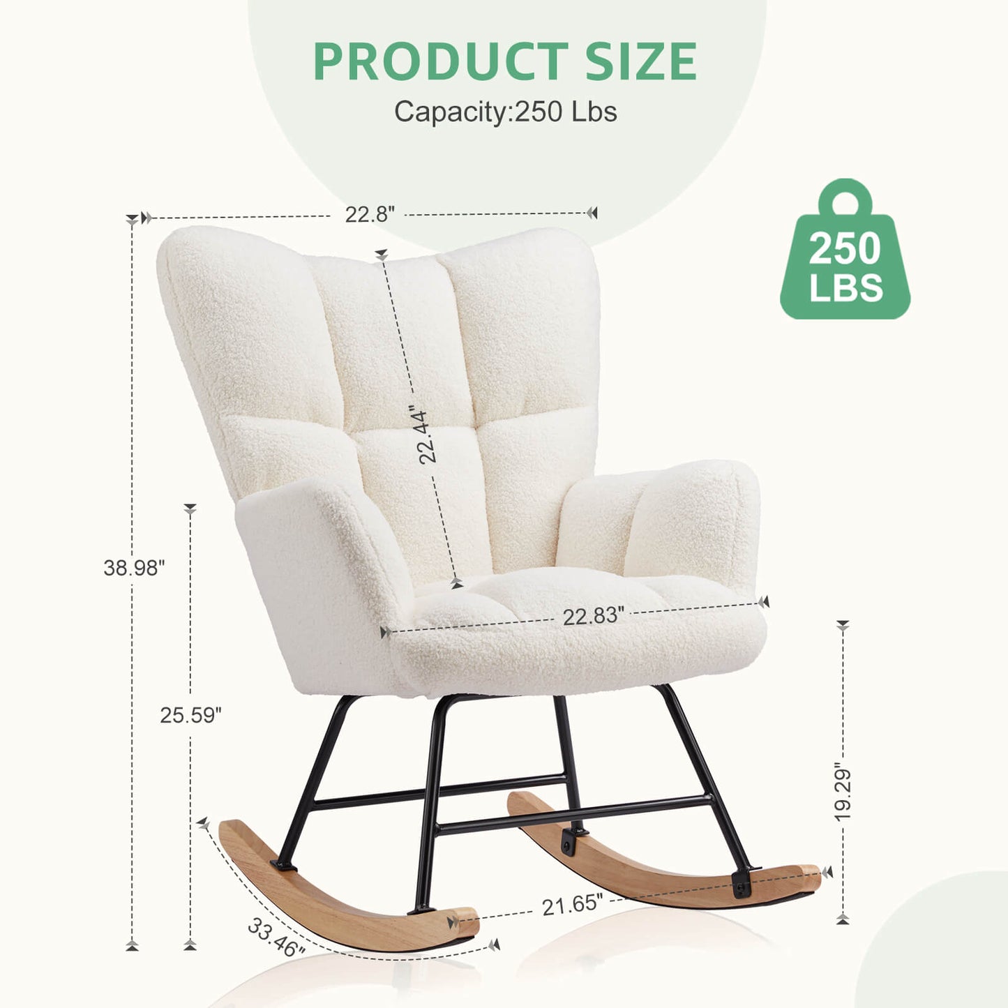 Rocking Chair Nursery, with High Backrest, Reading Chair Modern Rocking Accent Chairs Glider Recliner for Living Room, Nursery, Bedroom