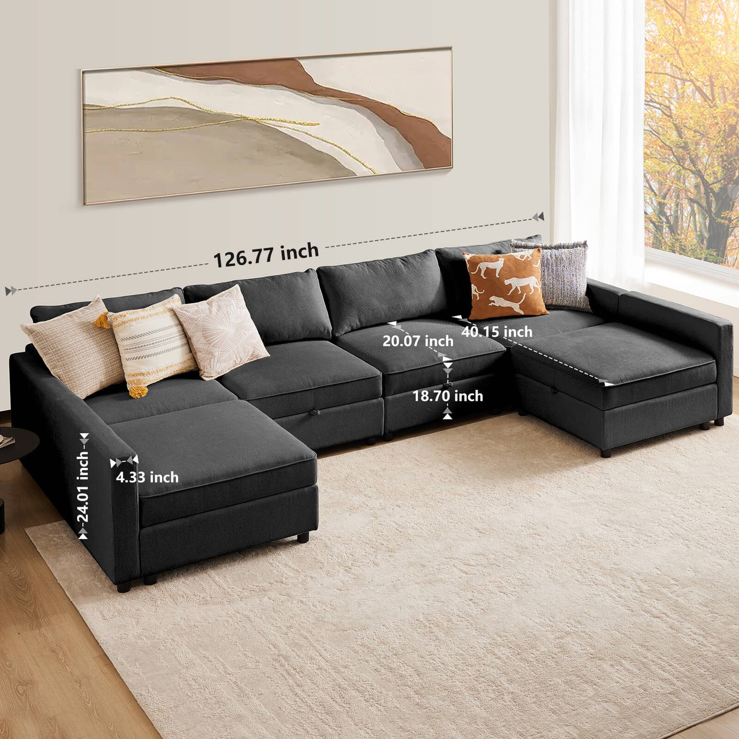 Convertible Sectional Sofa Couch-with Storage for Living Room, U-Shaped Modern Modular Sofa Sleeper with Reversible Chaise