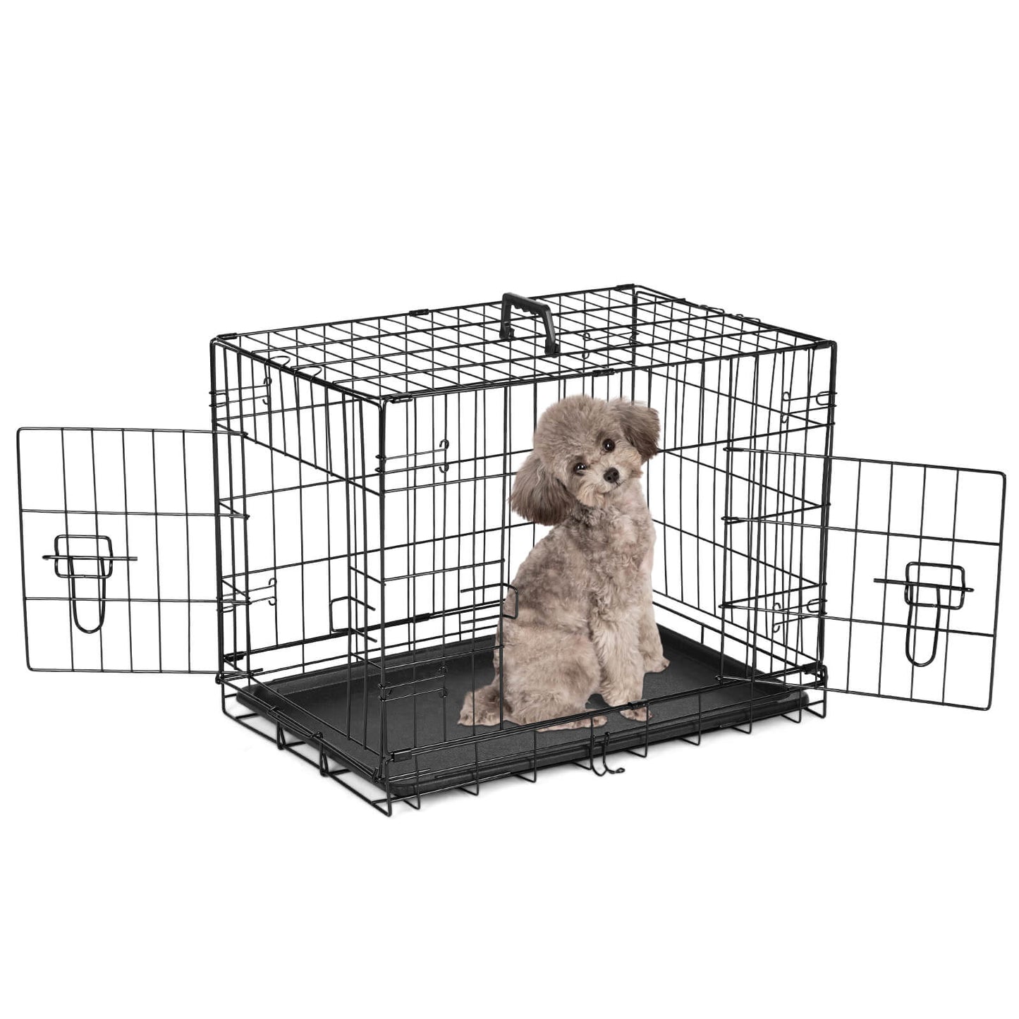 Dog Crate-24/30/36/42/48 inch, Double Door Dog Cage with Divider Panel and Plastic Leak-Proof Pan Tray, foldable, easy to carry, suitable for indoor, outdoor, travel use.