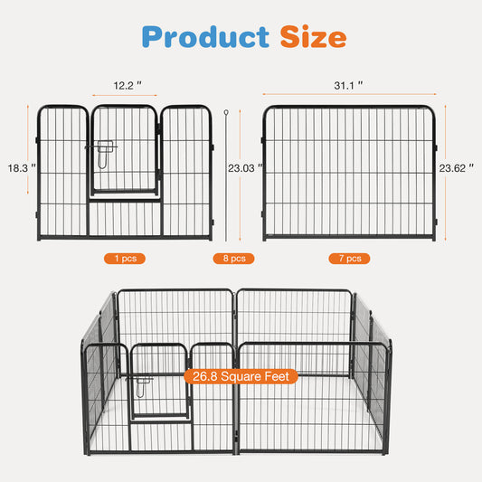 Dog Playpen - Collapsible Portable Pet Pen, High Metal Sport Puppy Pen with Gate for Garden, Patio, RV Camping