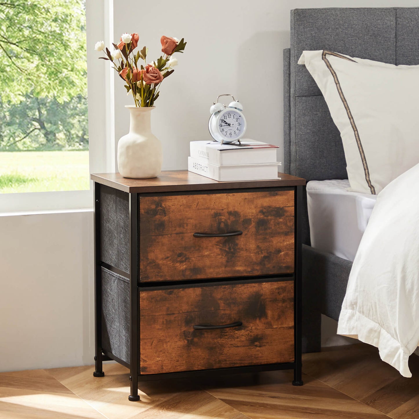 2 Piece Nightstand Set - 2 Storage Drawers, Bedside Furniture End Table, Suitable for Living Room, Bedroom, Closet