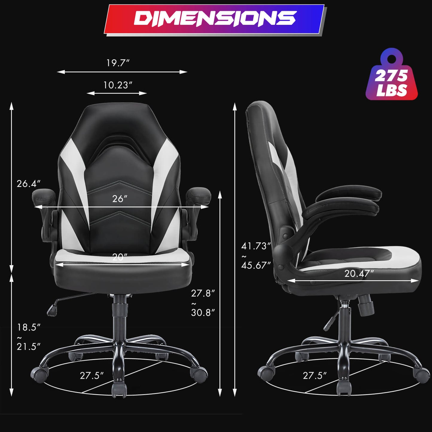 Ergonomic Leather Gaming Chair-Office Desk PU Leather Chair -up Armrests, Swivel Task Chair Adjustable Height for Adults Teens Kids