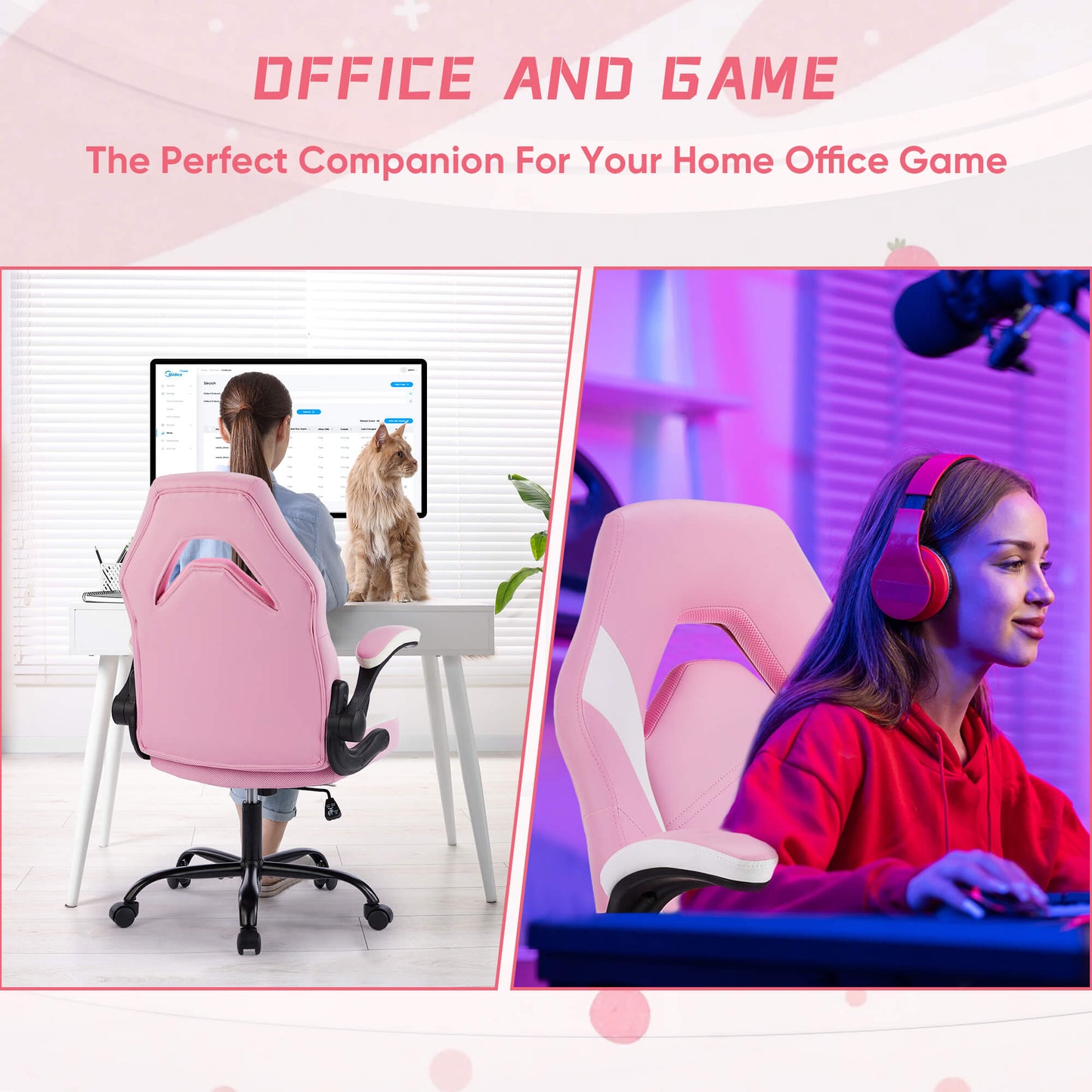 Ergonomic Leather Gaming Chair-Office Desk PU Leather Chair -up Armrests, Swivel Task Chair Adjustable Height for Adults Teens Kids