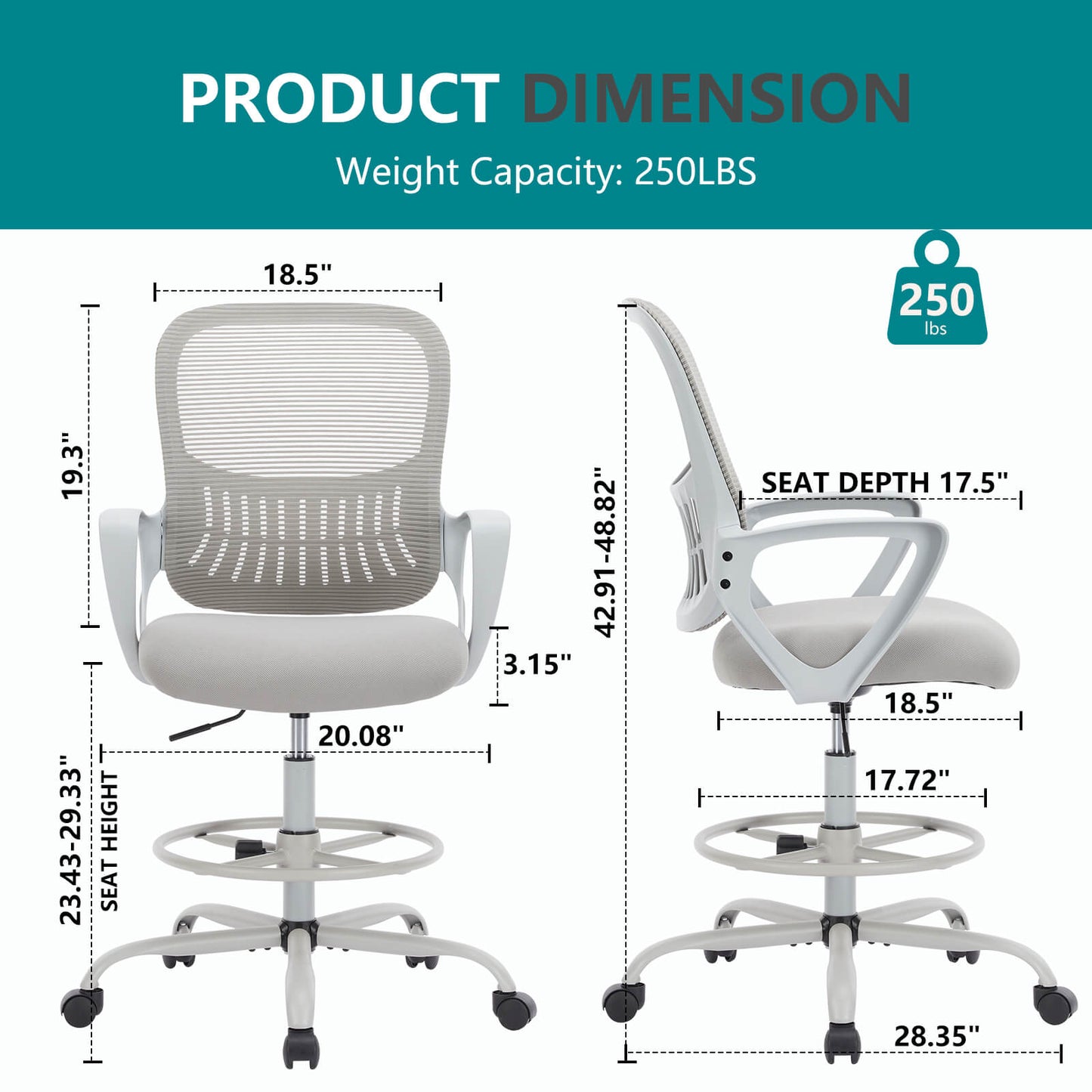 Tall Office Chair for Standing Desk with Adjustable Foot Ring,Counter Height Office Chairs