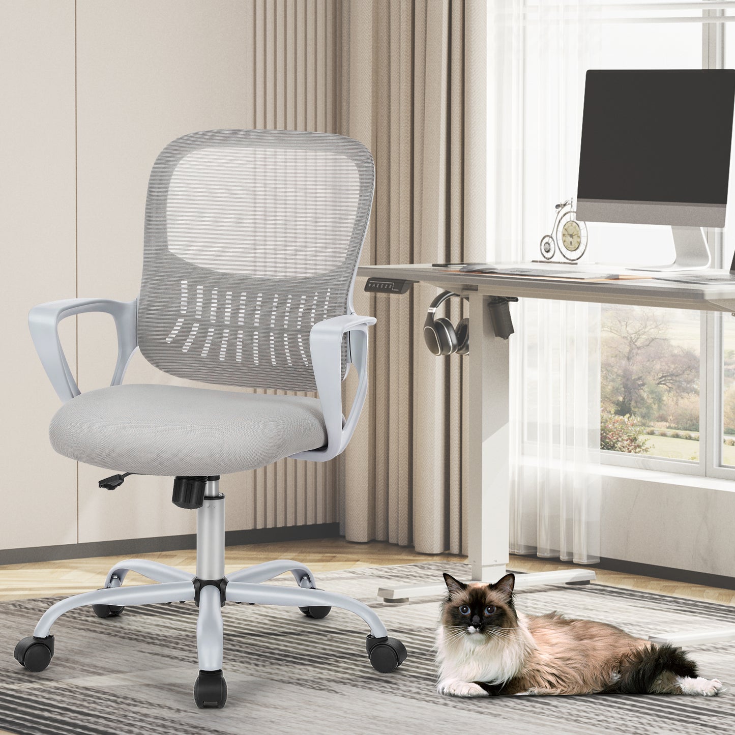 Ergonomic Office Home Desk Mesh Fixed Armrest