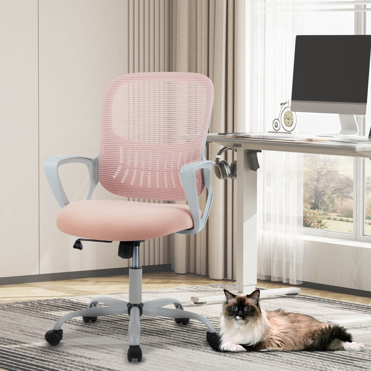 Office chair, ergonomic, adjustable height, with lumbar support and armrests, suitable for home, office.