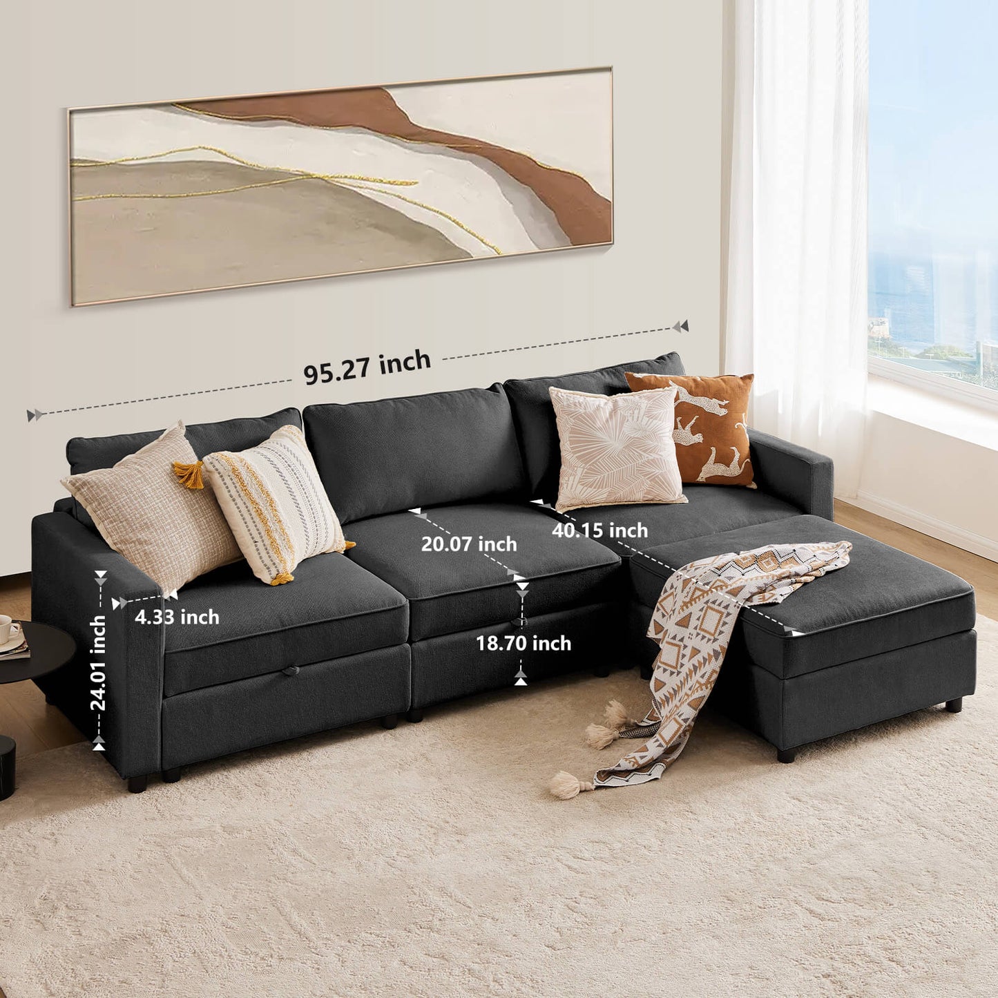 Convertible Sectional Sofa Couch-with Storage for Living Room, U-Shaped Modern Modular Sofa Sleeper with Reversible Chaise