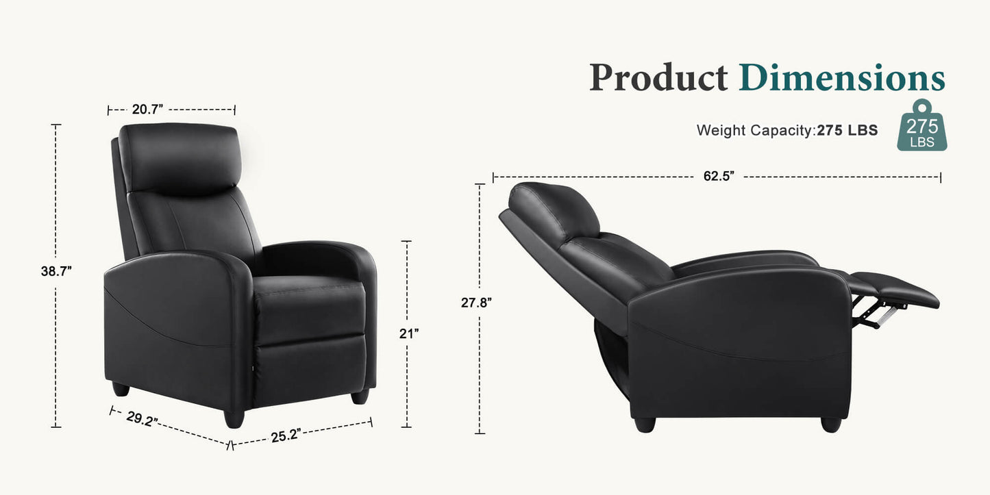 Small Sofa Lounge Chair with Adjustable PU Leather Theater Lumbar Support