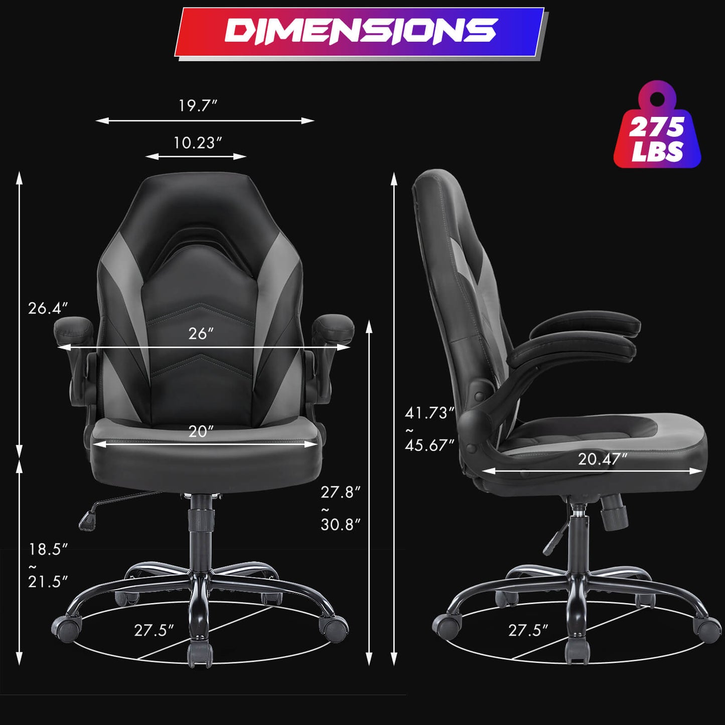 Ergonomic Leather Gaming Chair-Office Desk PU Leather Chair -up Armrests, Swivel Task Chair Adjustable Height for Adults Teens Kids