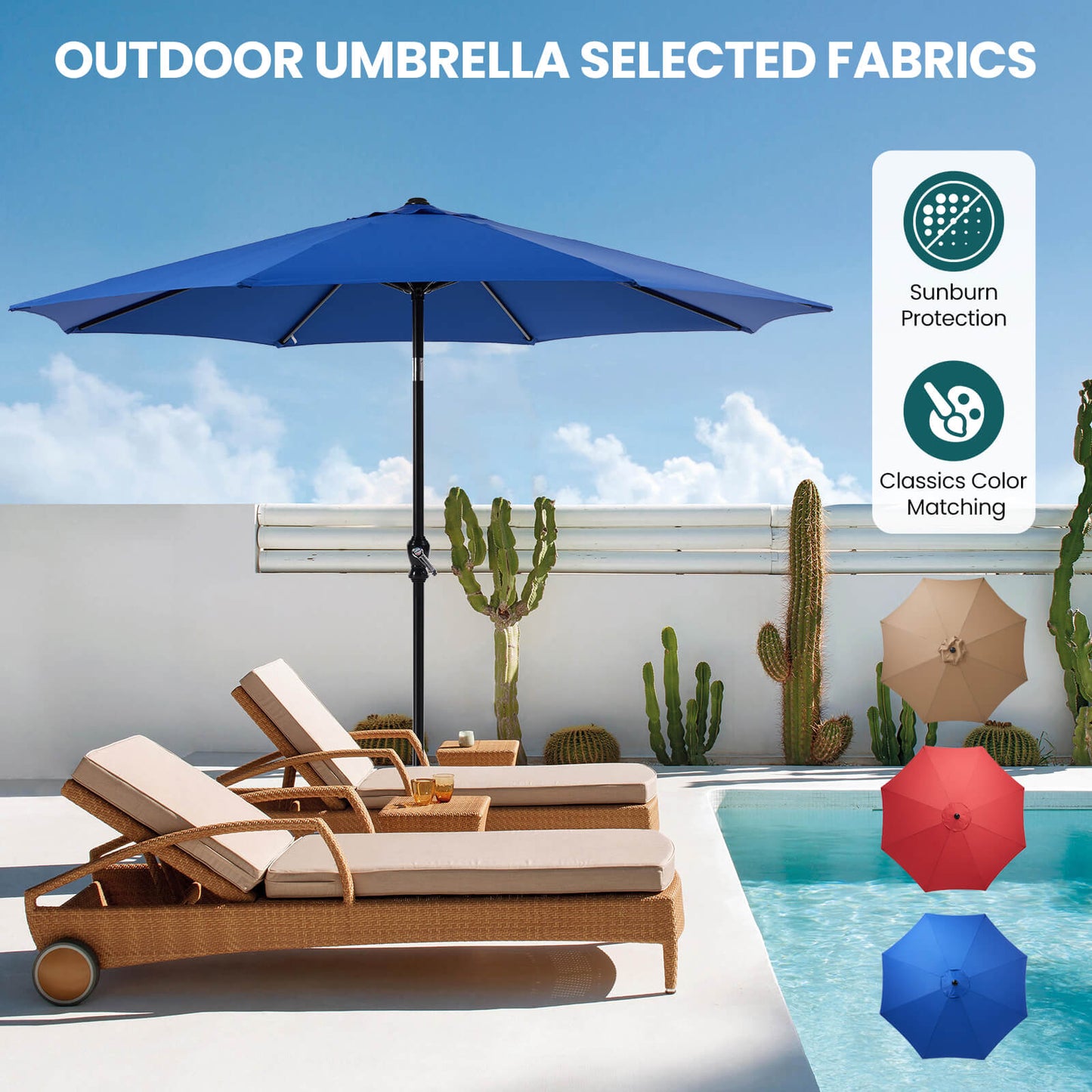 9FT Patio Umbrella with Push Button Tilt and Crank,  with 8 Sturdy Ribs,Outdoor Umbrella, Pool Umbrella, for Market, Terrace, Beach, Outdoor Restaurant