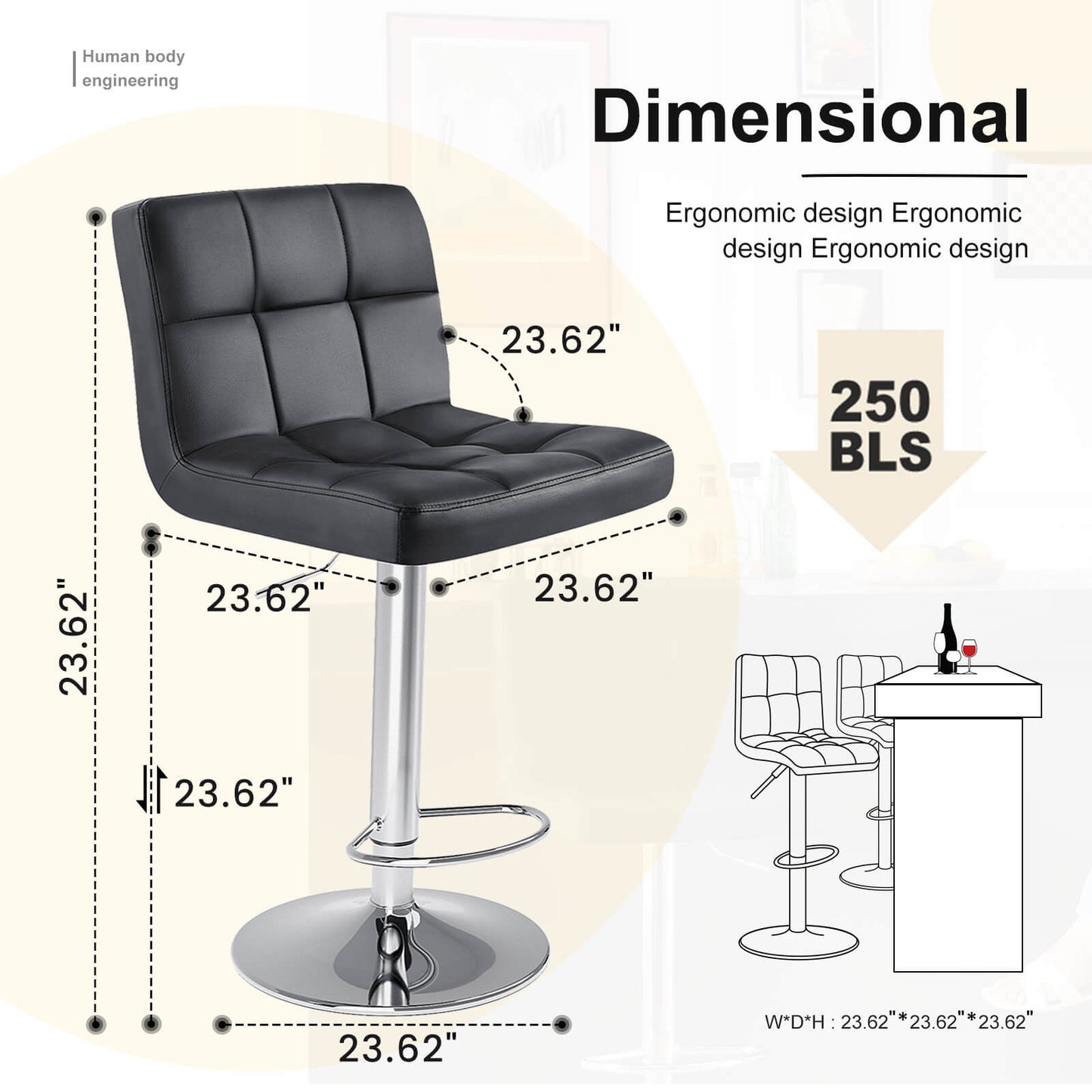 Bar Stool 2 Piece Set, Swivel Liftable Counter Stool, Simple with Backrest, Kitchen Bar Stools