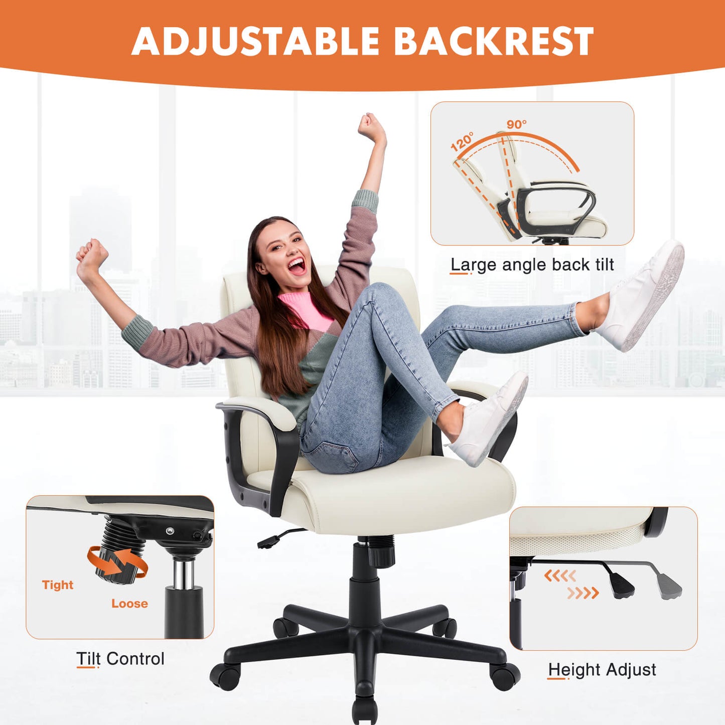 Adjustable Computer Desk Chair with Lumbar Support,Padded Armrest,Swivel Rolling