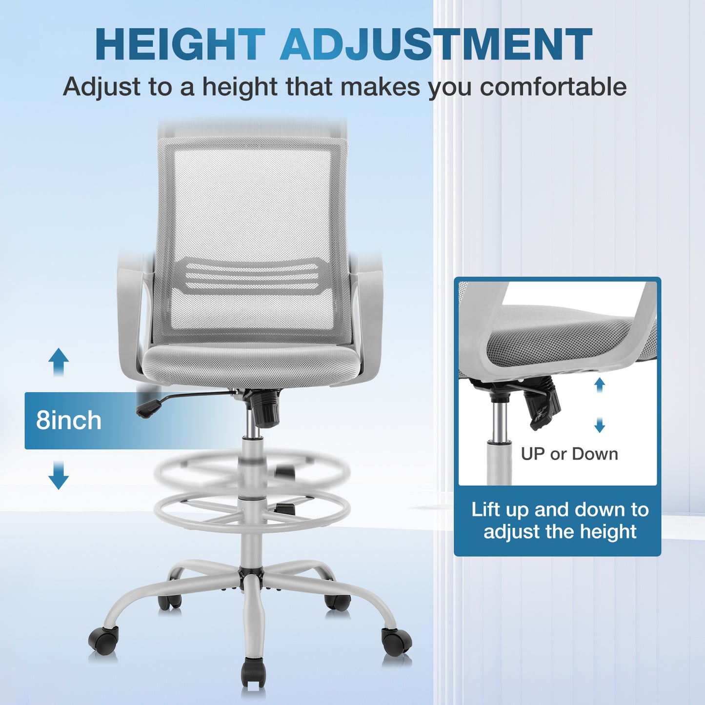 Tall Office Drafting Ergonomic Lumbar Support Standing Desk Chair