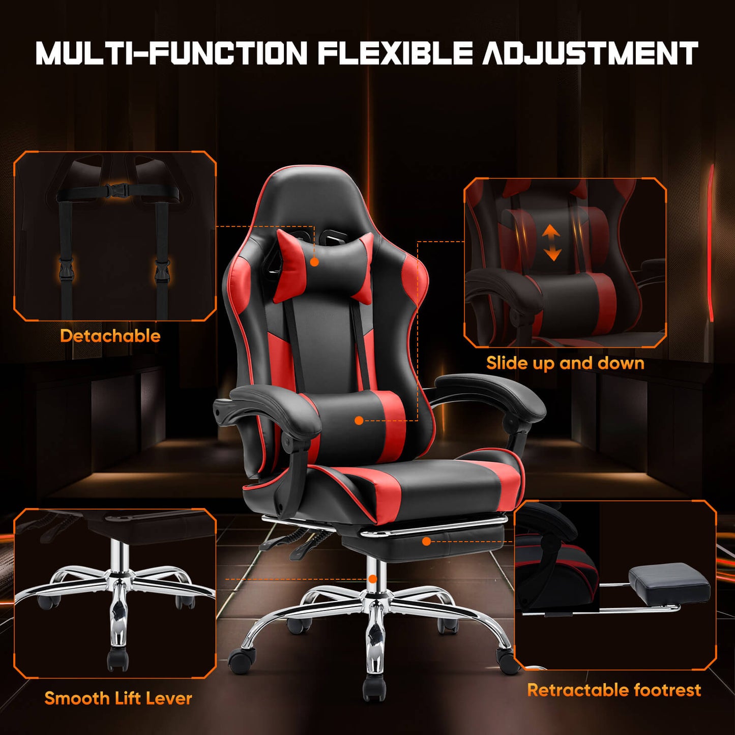 Gaming Chair Ergonomic Office Chair With Foot Rest, Big And Tall Executive Desk Chair With Lumbar Support, Padded Arms, Computer Chair For Home Office, Bedroom