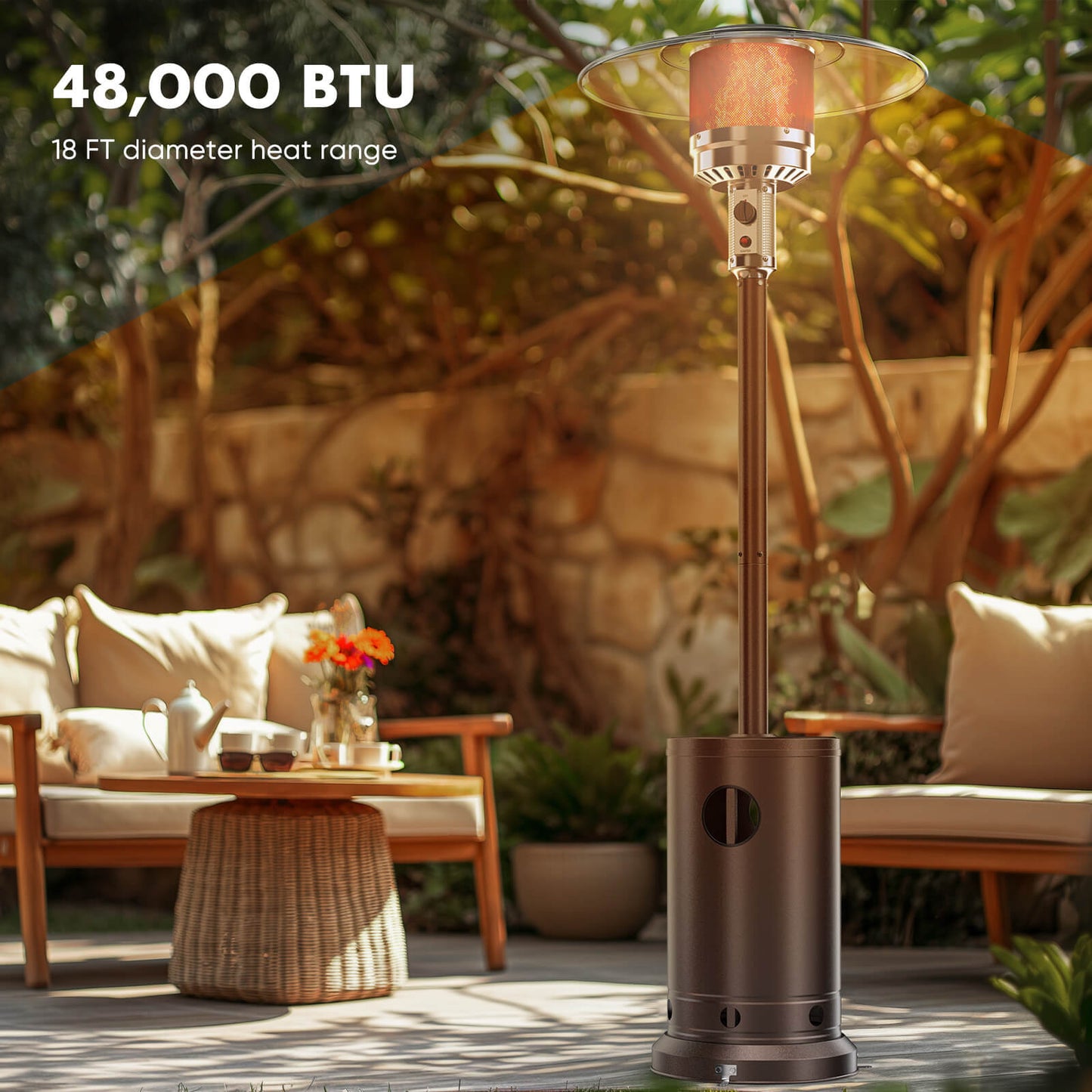 48,000 BTU Propane Patio Heater ,Outdoor Heater with Wheels for Home&Commercial Use in Backyard, Garden