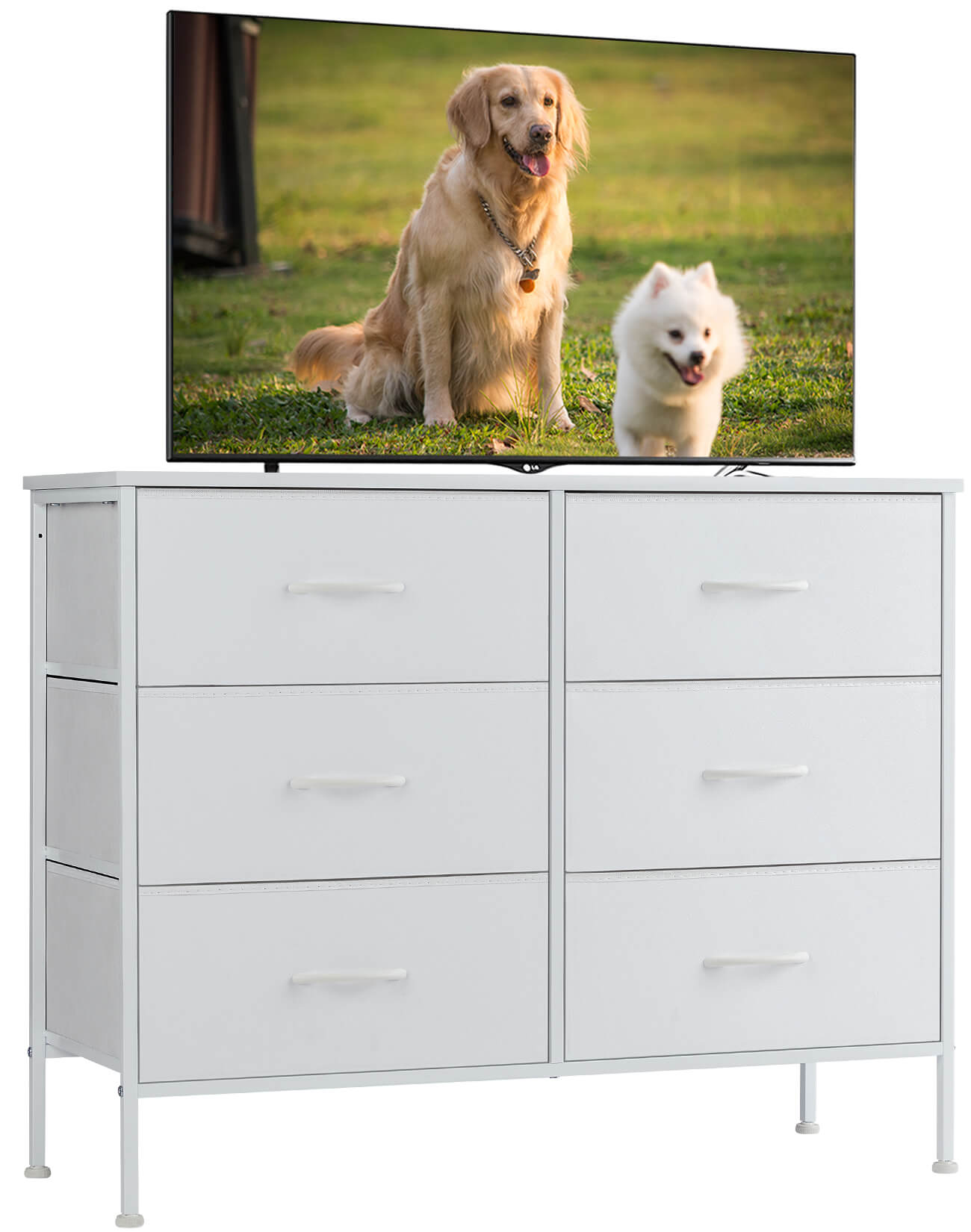 Dresser TV Stand, Console Table with 6 Wide Drawers, Entertainment Center for 55" TV Storage Fabric Dresser Drawer