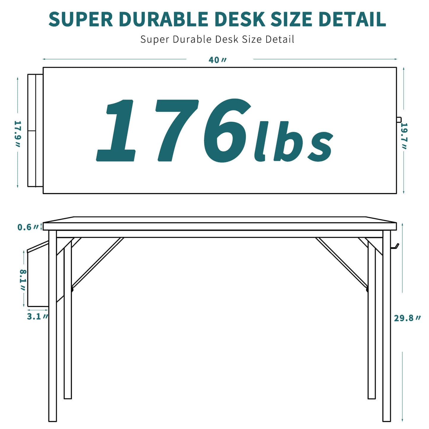 Computer Desk - 32/40/47/55/63 inch Student Kids Study Wooden Desk with Headphone Hook and Storage Bag for Bedroom, Living Room, Study Room