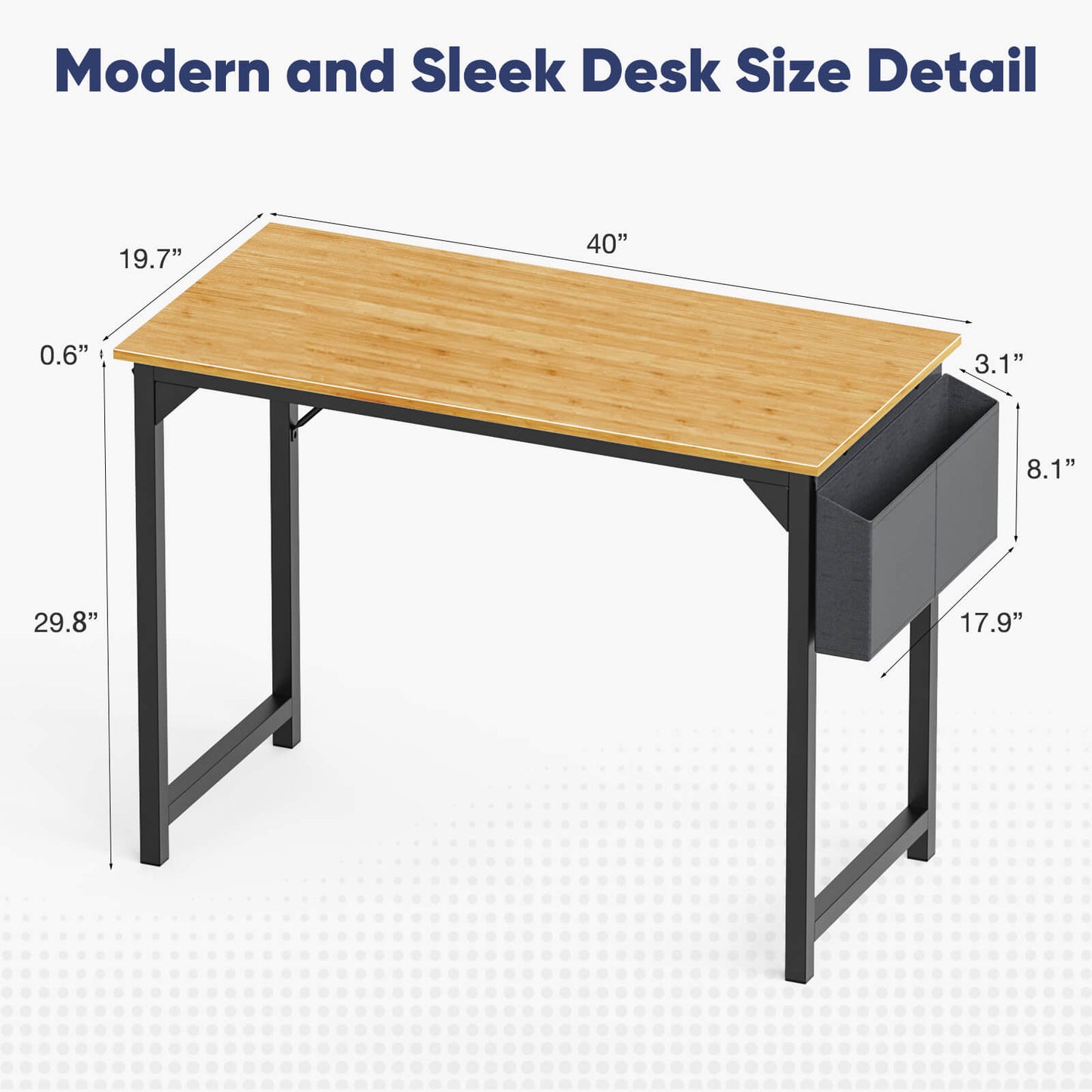 Computer Desk - 32/40/47/55/63 inch Student Kids Study Wooden Desk with Headphone Hook and Storage Bag for Bedroom, Living Room, Study Room