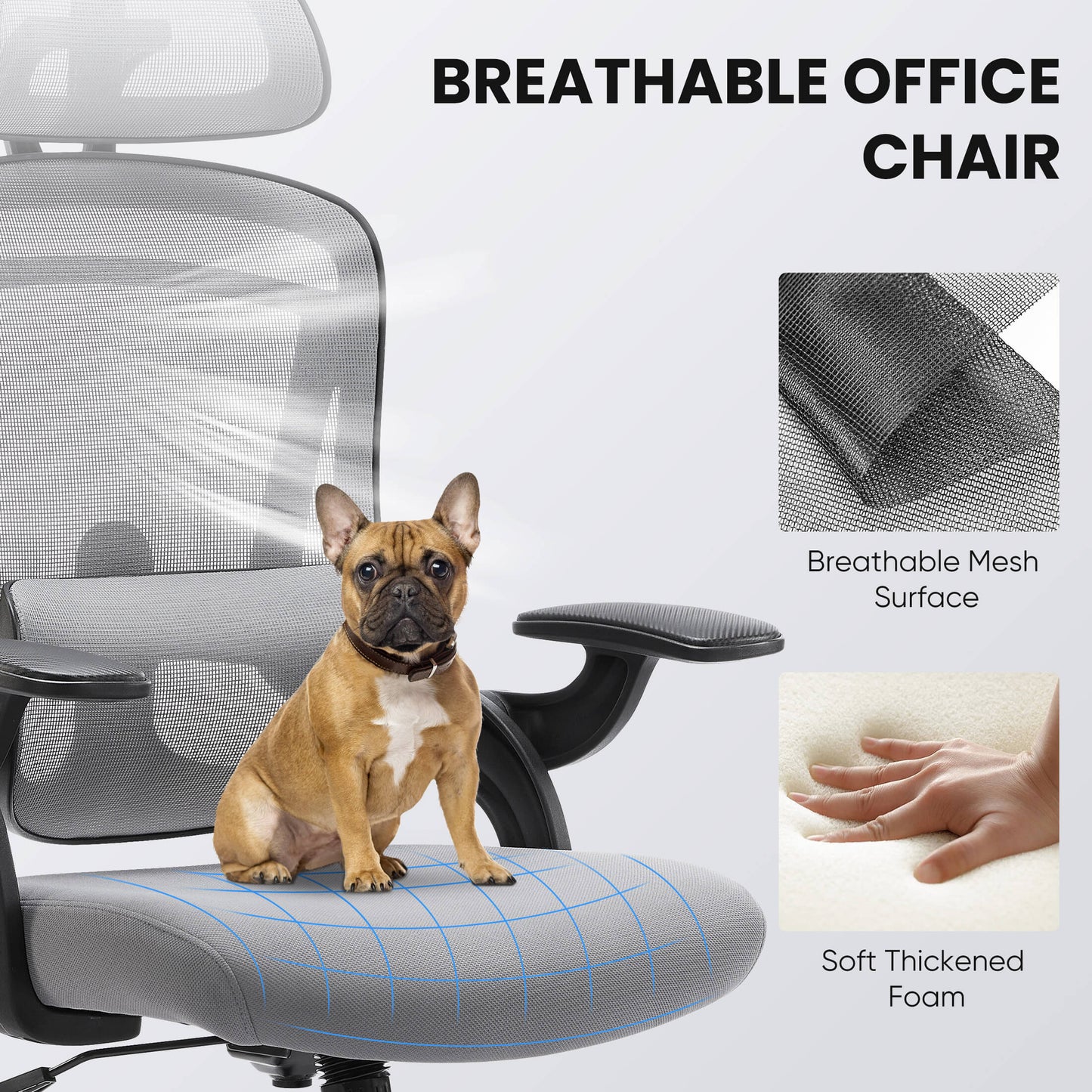 Ergonomic office chair-with adjustable lumbar support and headrest, soft flip-up armrests, height and 120° tilt adjustment