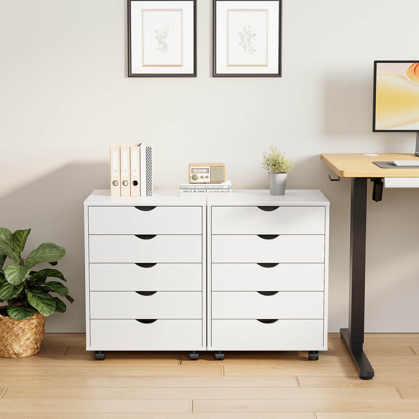 5 Drawer Chest of Drawers, Wooden Dresser, Removable Storage Cabinet, Can be placed under Desk, Suitable for Home, Office