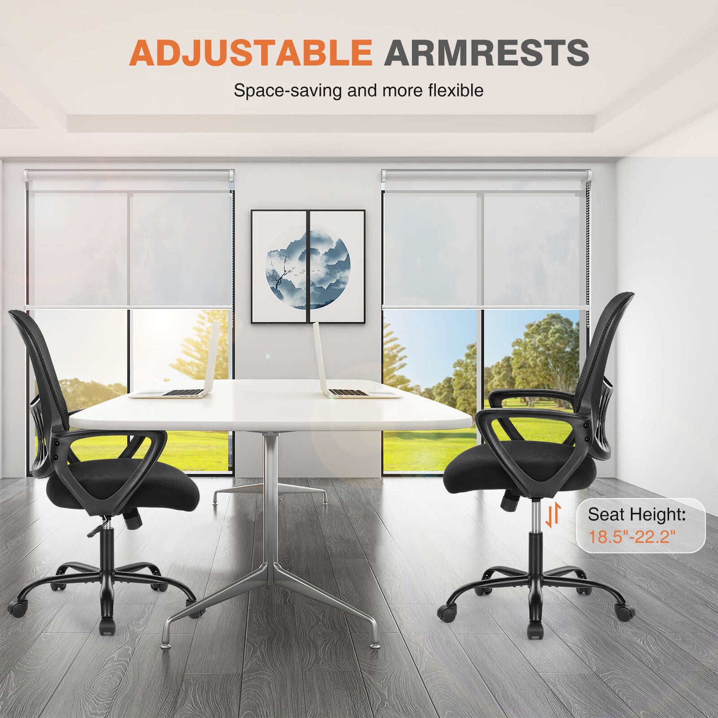 Office chair, ergonomic, adjustable height, with lumbar support and armrests, suitable for home, office.