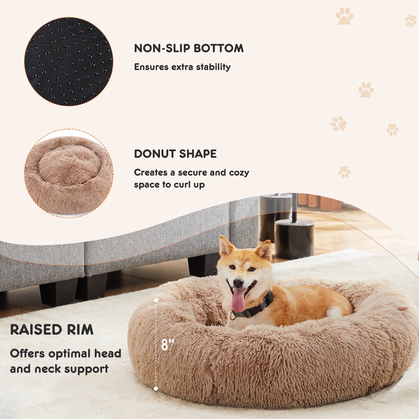 Dog Bed-Soft and Comfortable, Washable, Donut Shape, Multiple Sizes, Suitable for Cats and Dogs and Other Pets