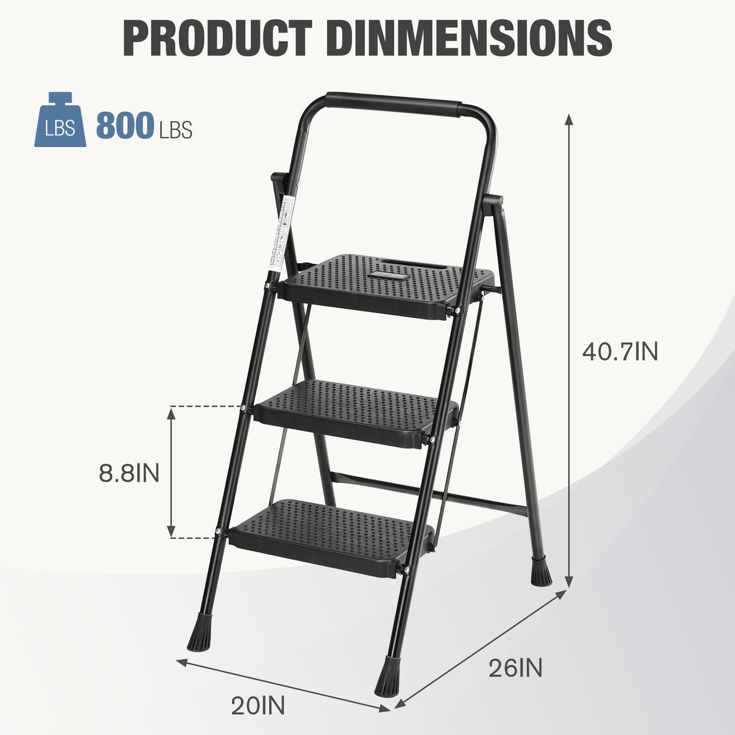 2-step non-slip ladder, 800 lbs Capacity, Foldable, For use in the home and outdoors, picking up and dropping off items